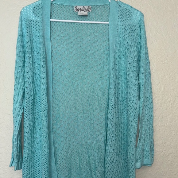 Nouveau Riche Sweaters - Woman blue sheer cardigan long sleeve size Xl